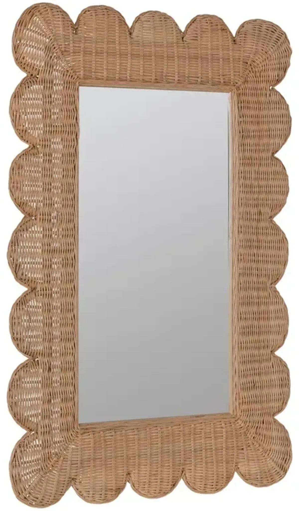 Brielle Coastal Beach Natural Woven Rattan Scalloped Wall Mirror