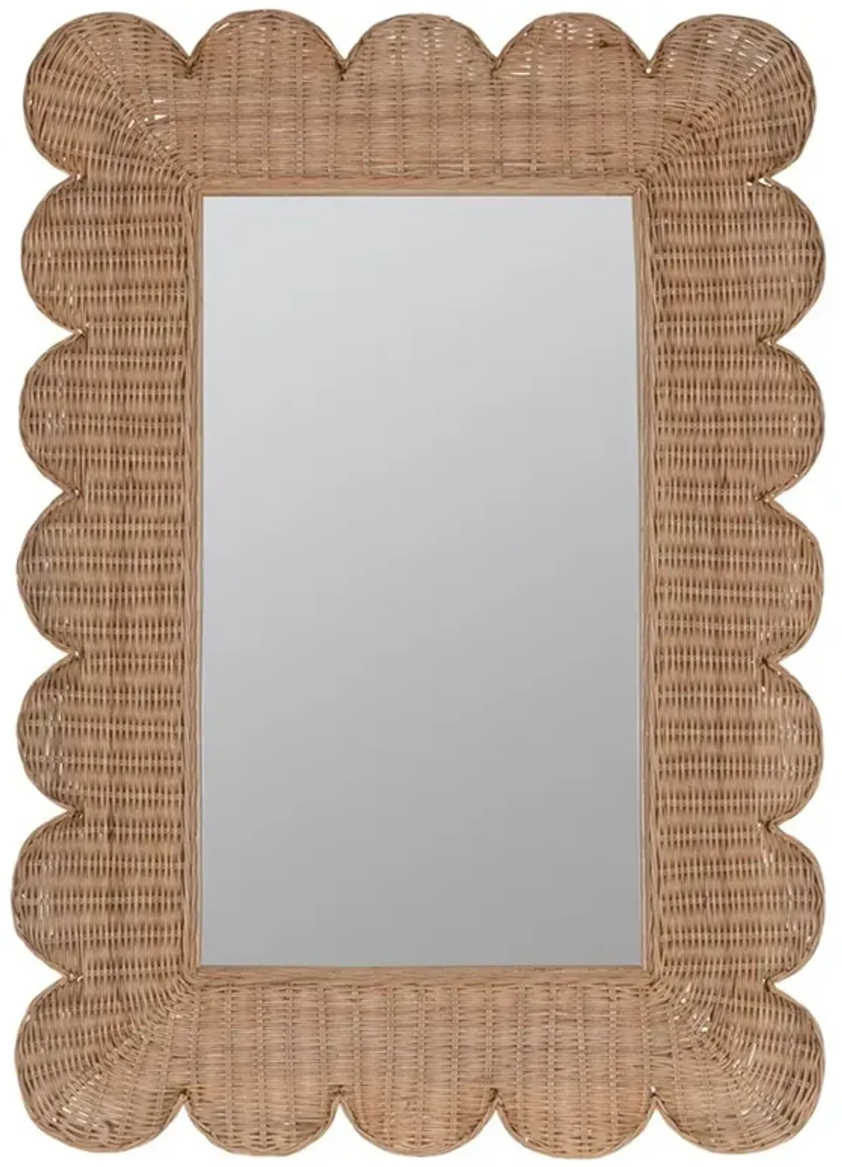 Brielle Coastal Beach Natural Woven Rattan Scalloped Wall Mirror