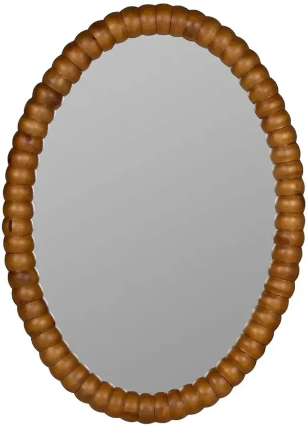 Jace Coastal Beach Brown Oak Wood Frame Oval Wall Mirror