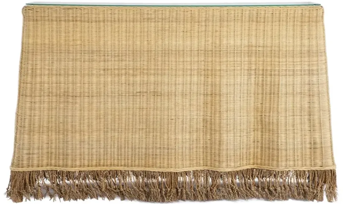 Desoto Coastal Beach Natural Rattan Fringe Console Table