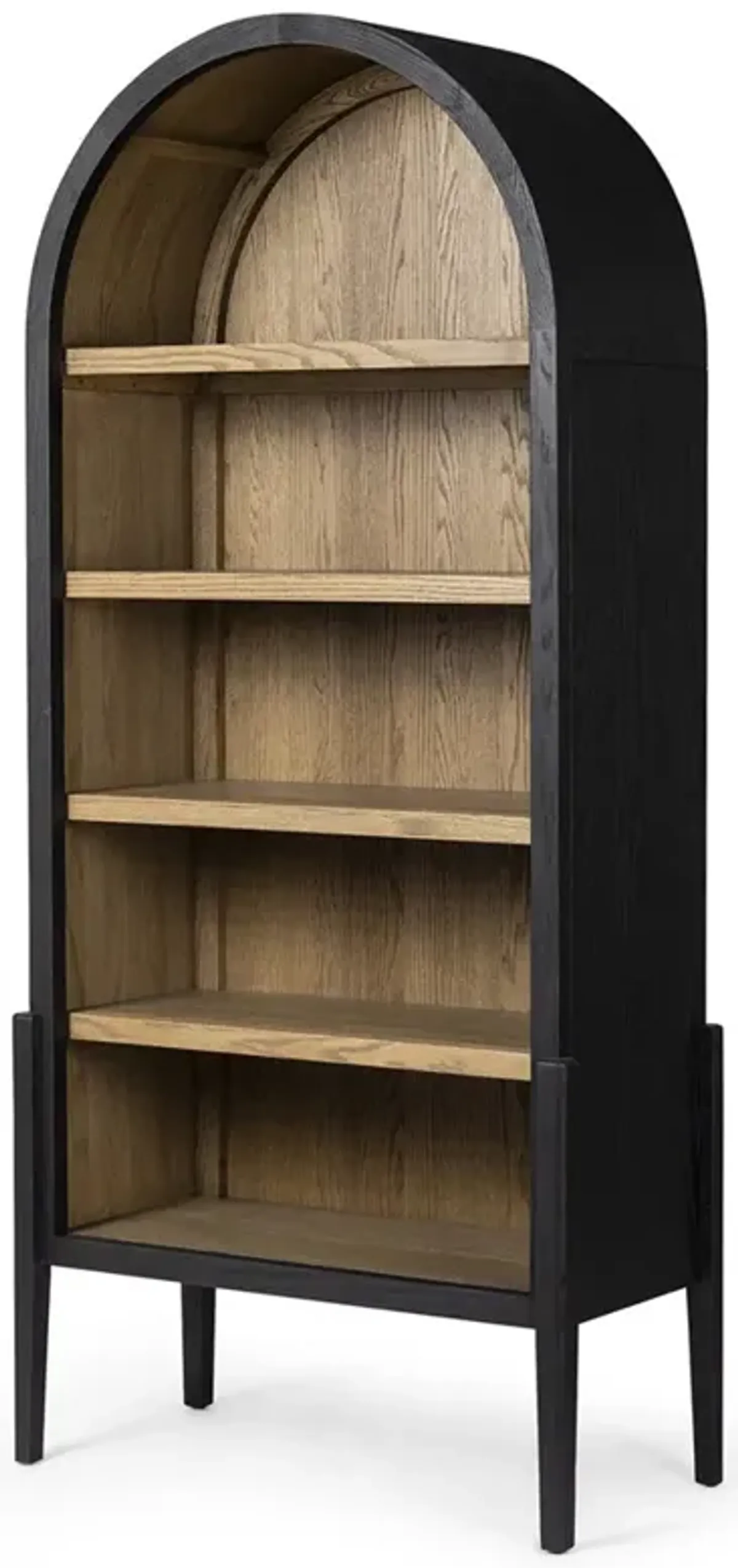 Ivan Modern Classic Brown Black Oak Wood Arched Bookcase