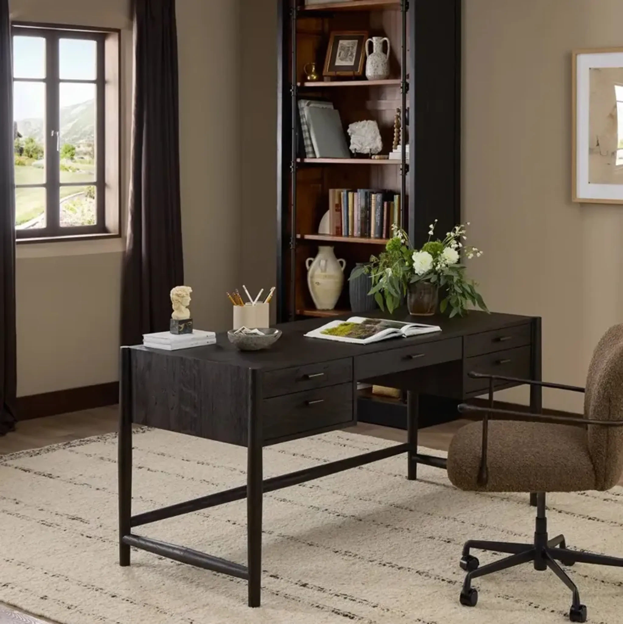 Genesis Rustic Lodge Smoked Black Oak Wood Executive Desk | Furniture.com