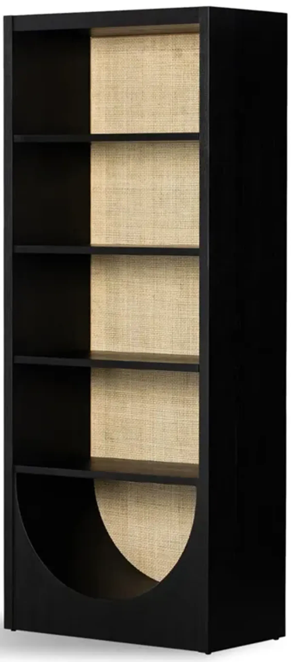 Hilary Modern Classic Black Oak Wood Beige Cane Bookcase