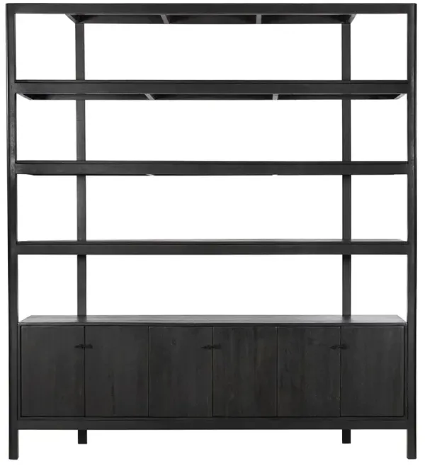 Rissa Modern Classic Black Acacia Wood Wide Bookcase