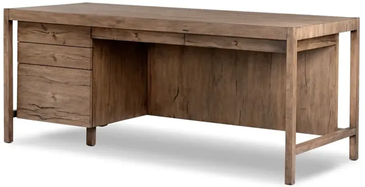 Sianna Rustic Lodge Brown Oak Wood Executive Desk