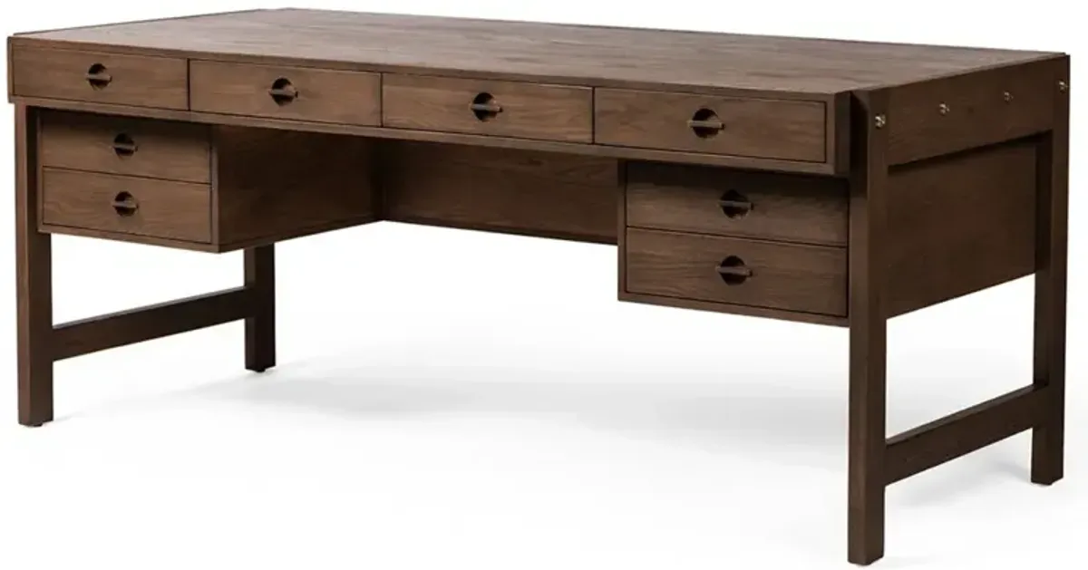 Orlene Rustic Lodge Brown Oak Wood Desk