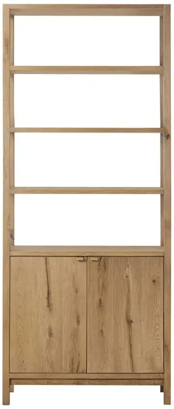 Taylin Coastal Beach Brown Oak Wood Bookcase