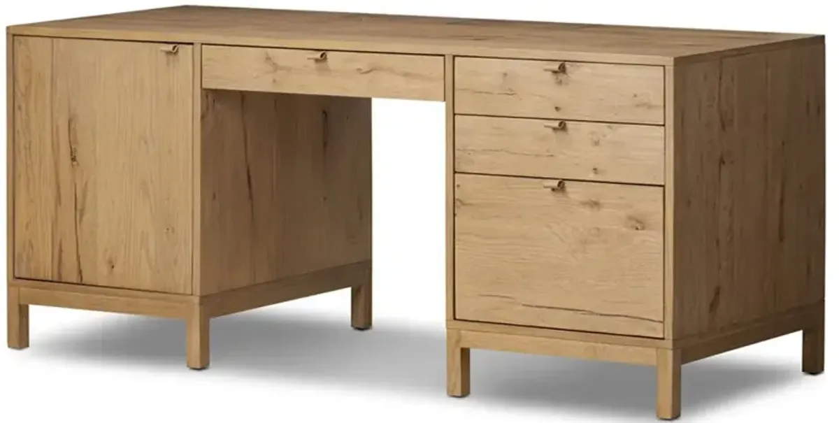 Taylin Coastal Beach Brown Oak Wood Executive Desk
