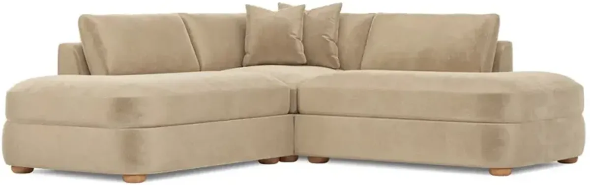 Kaysen Champagne Performance Velvet Corner Bumper Sectional - 90”