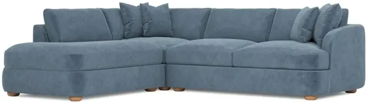 Kaysen Twilight Blue Performance Velvet Bumper Sectional - Left Bumper - 106”