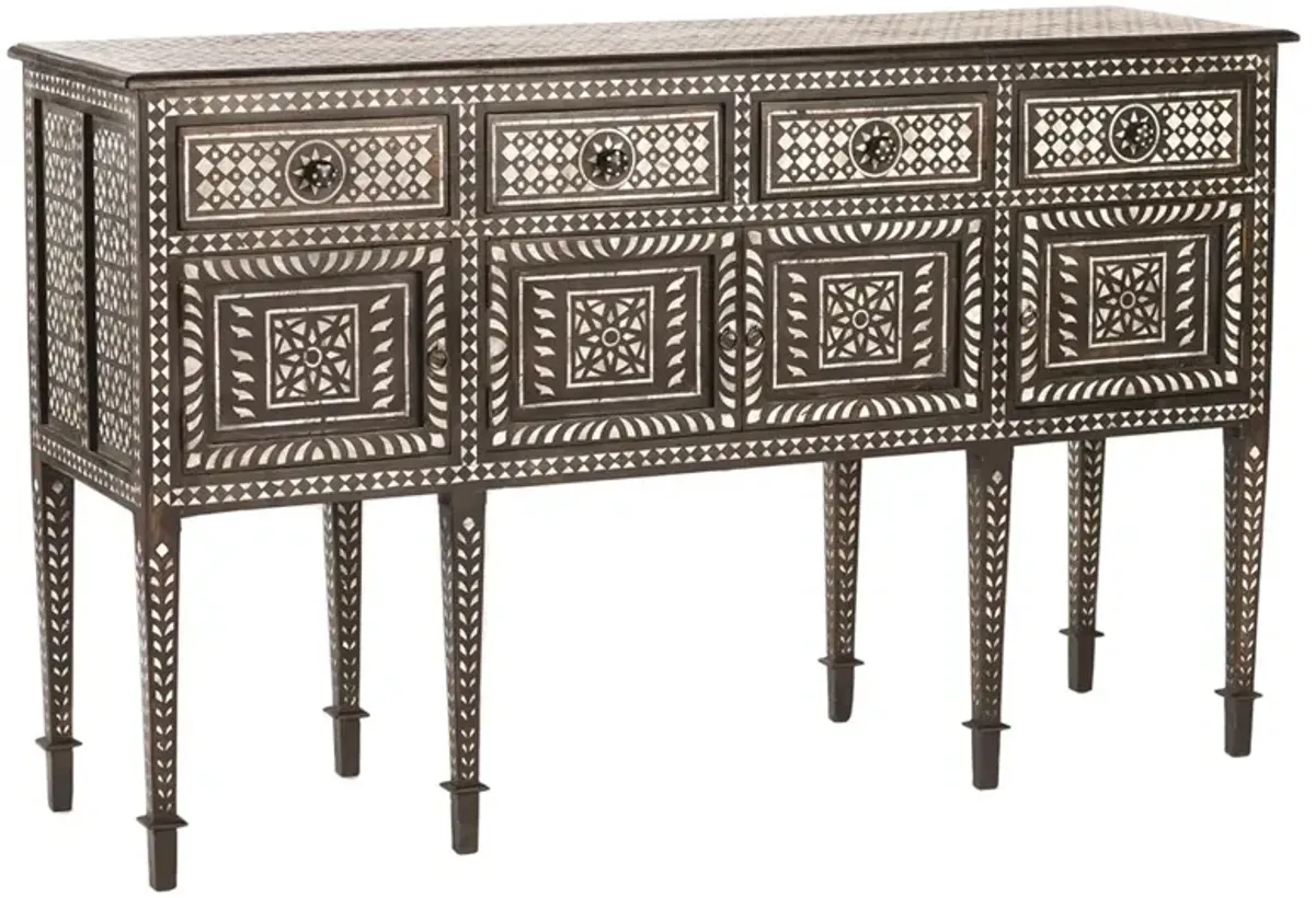 Chandi Modern Classic Brown Teak Mother of Pearl Inlay Sideboard