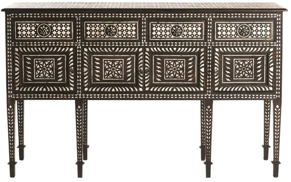 Chandi Modern Classic Brown Teak Mother of Pearl Inlay Sideboard