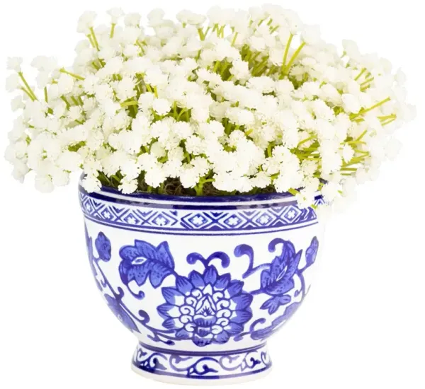 Kolette Traditional White Baby's Breath Toile Vase Faux Floral Arrangement