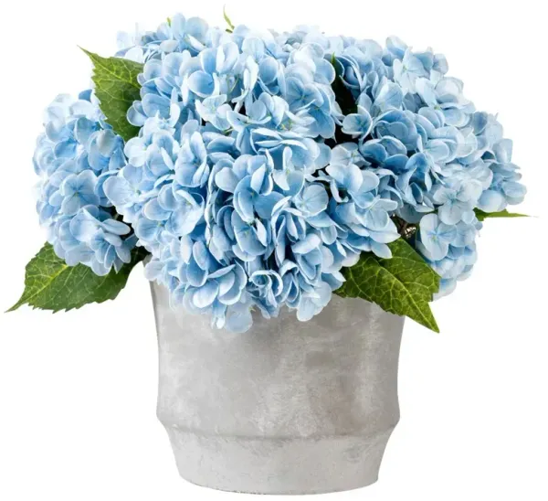 Rianne Updated Traditional Blue Hydrangea Grey Vase Faux Floral Arrangement