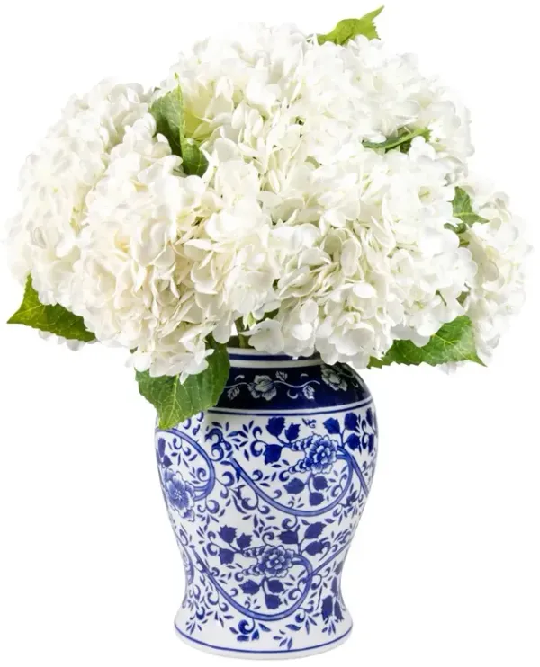 Tisdale Traditional White Hydrangea Toile Vase Faux Floral Arrangement