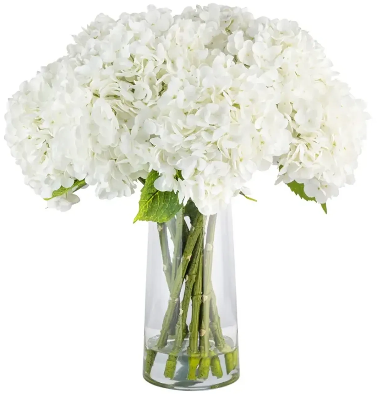 Maybelle Traditional White Hydrangea Glass Vase Faux Floral Arrangement