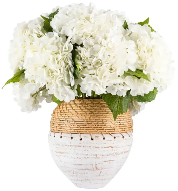 Vivara Traditional White Hydrangea Woven Vase Faux Floral Arrangement