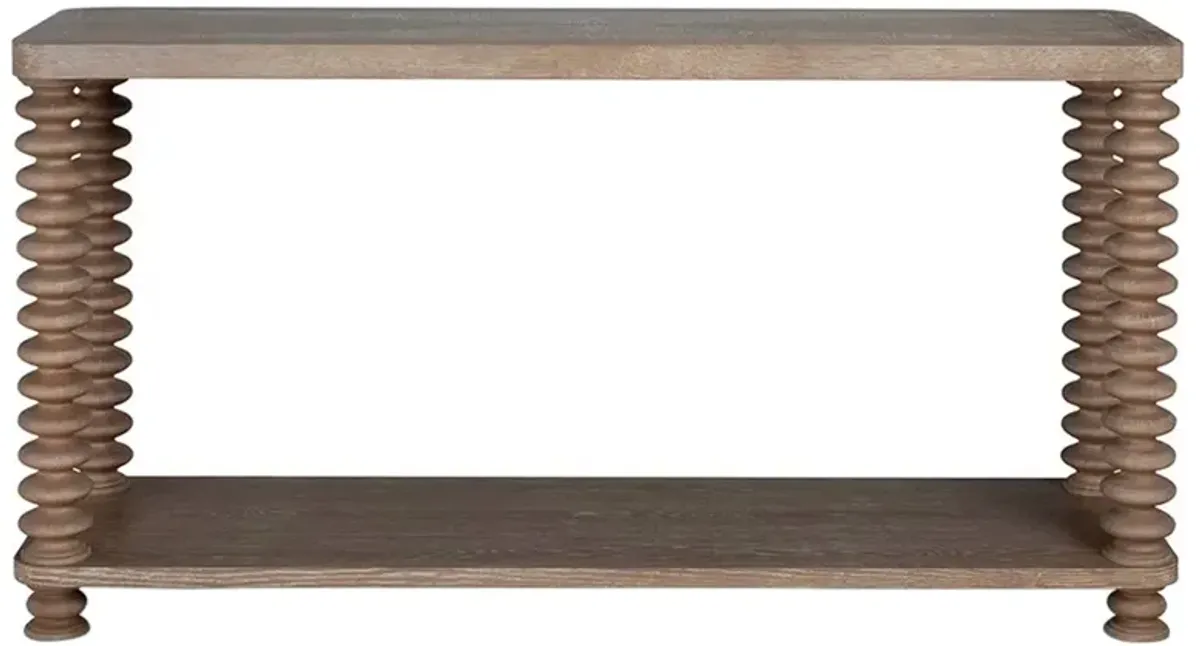 Isabella Updated Traditional Brown Oak Rectangular Spindle Console Table