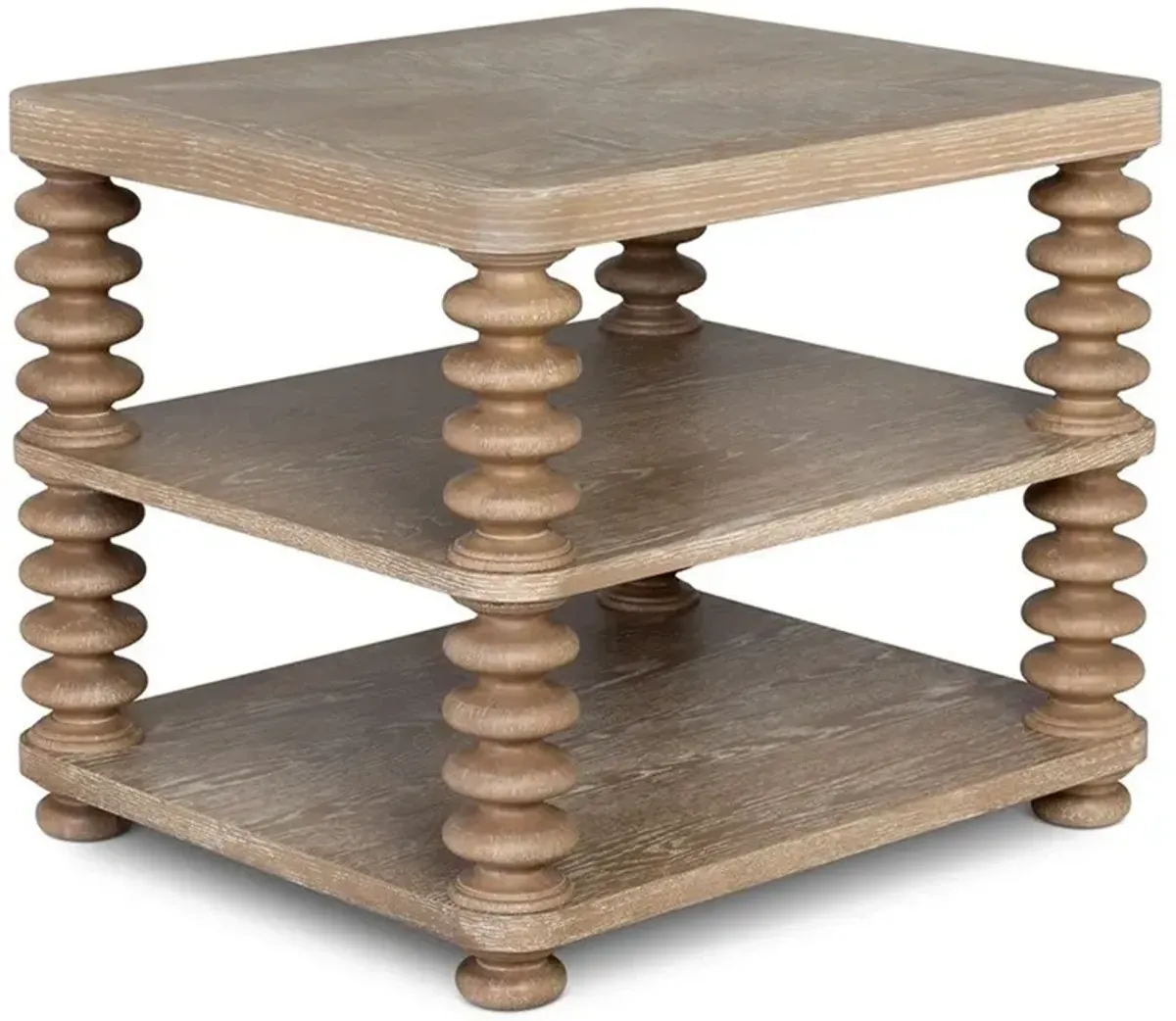 Isabella Updated Traditional Brown Oak Rectangular Spindle Side Table
