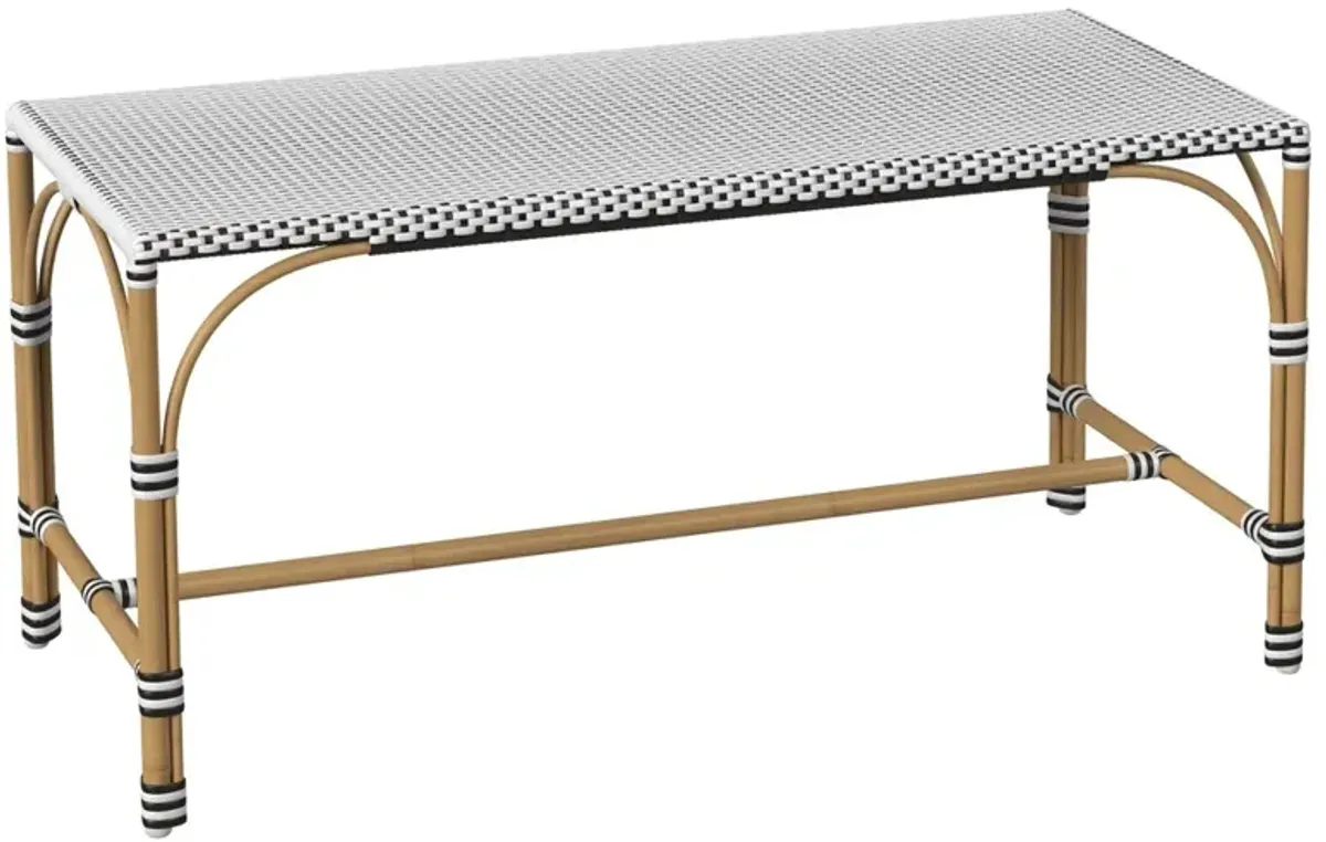Open Box Lily French Country Black Woven Rattan Outdoor Dining Bench