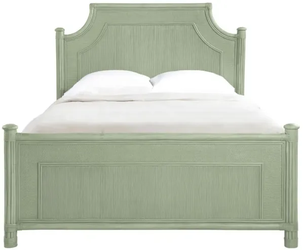 Elliana Coastal Beach Green Arched Wicker Bed - Queen