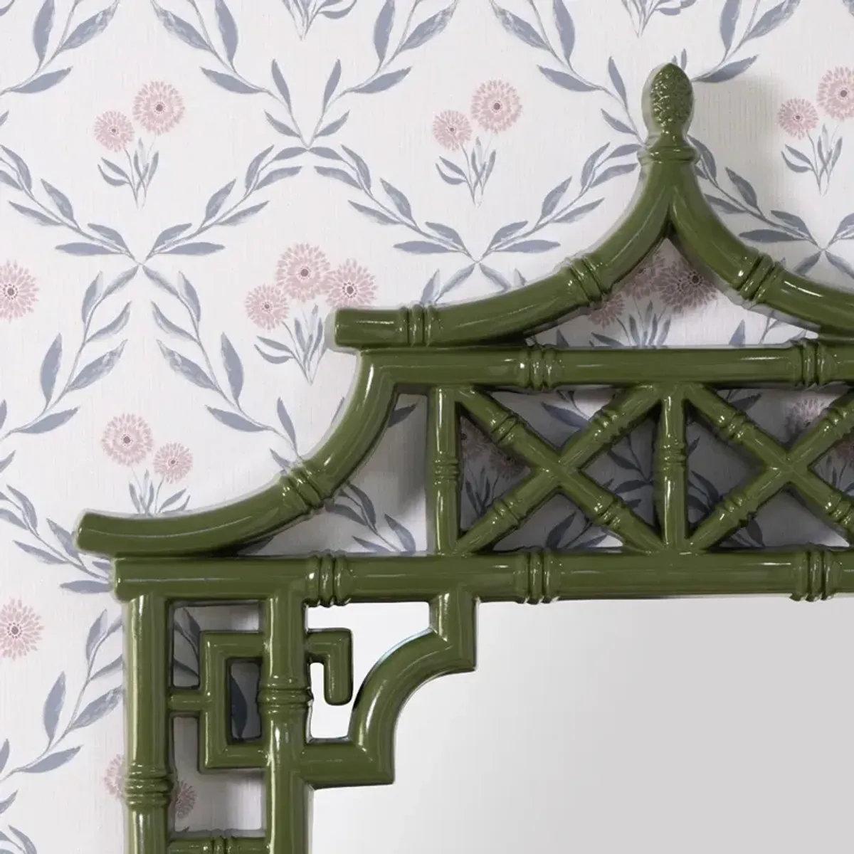 Paloma Modern Dark Green Lacquered Pagoda Wall Mirror