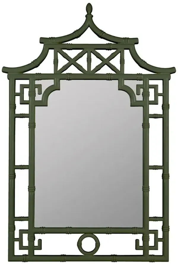 Paloma Modern Dark Green Lacquered Pagoda Wall Mirror