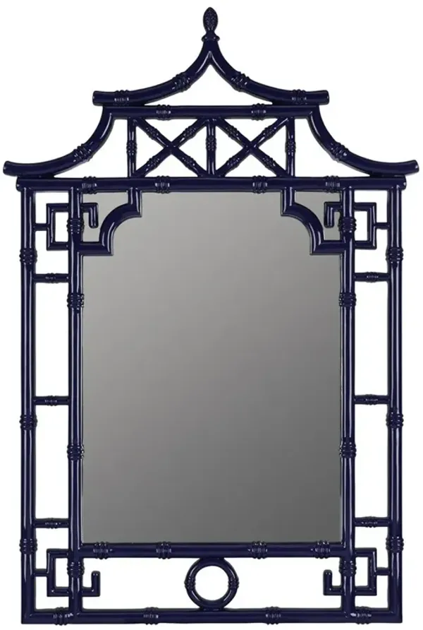 Paloma Modern Navy Blue Lacquered Pagoda Wall Mirror