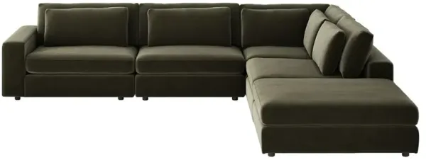 Candace Modern Classic Olive Green Velvet 5 Piece Sectional - LAF - 132"