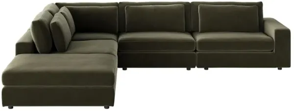 Candace Modern Classic Olive Green Velvet 5 Piece Sectional - RAF - 132"