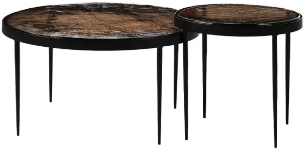 Finn Modern Classic Brown Glass Black Iron Nesting Tables