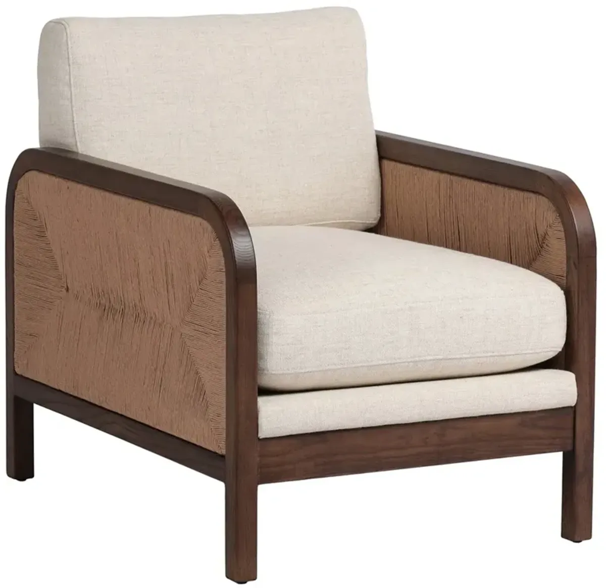 Marcella Coastal Beach Beige Performance Woven Rush Arm Chair