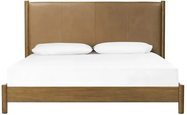 Chris Rustic Lodge Brown Leather Oak Wood Bed - King