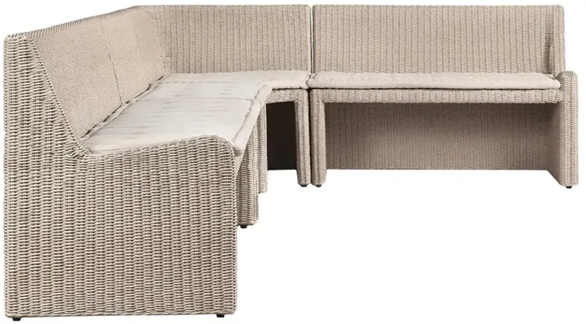 Senna Vintage White Outdoor Dining Banquette L-Shape - 132"