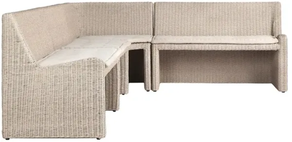 Senna Vintage White Outdoor Dining Banquette L-Shape - Right Arm Facing - 145"