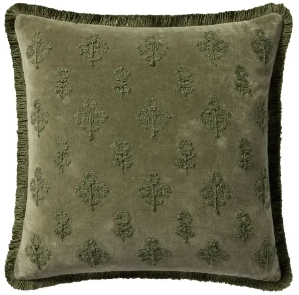 Alveth Updated Traditional Olive Cotton Embroidered Throw Pillow - 18x18