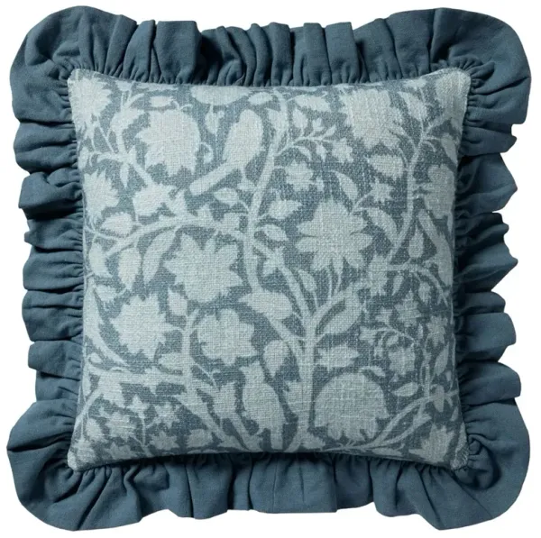 Griselda Updated Traditional Blue Cotton Floral Throw Pillow - 18x18