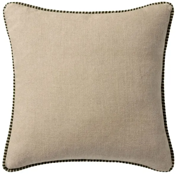 Yara Coastal Beach Beige Linen Throw Pillow - 22x22