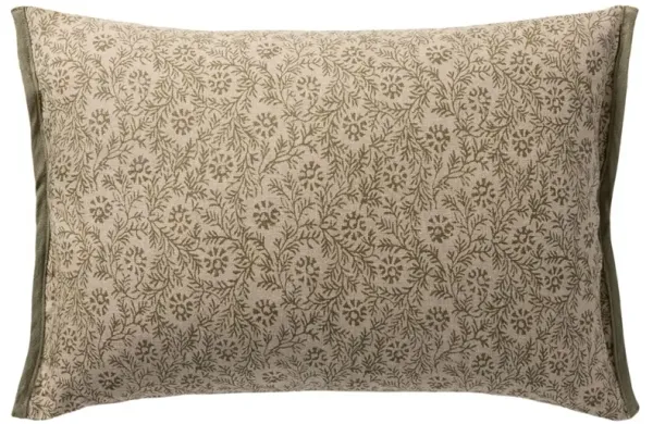 Asher Updated Traditional Green Linen Floral Lumbar Pillow - 13x21
