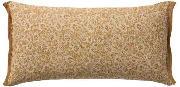 Asher Updated Traditional Gold Linen Floral Lumbar Pillow - 12x27