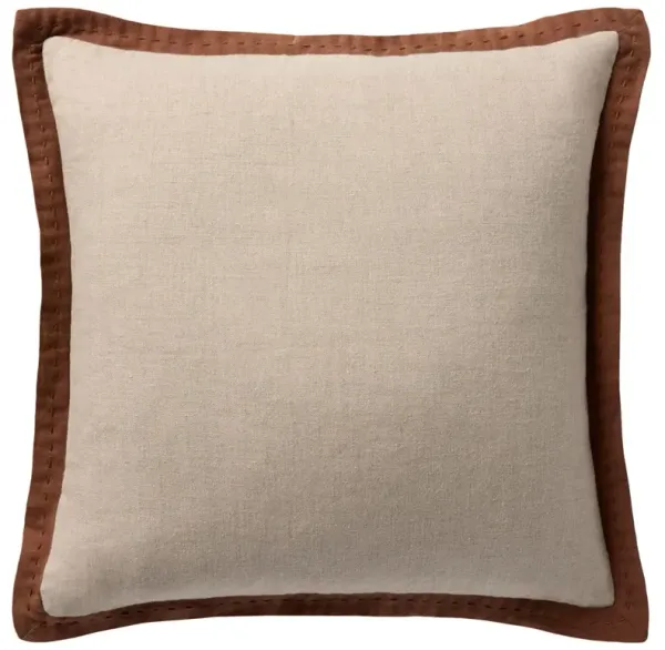 Valdis Modern Classic Natural Cotton Brown Flange Throw Pillow - 18x18