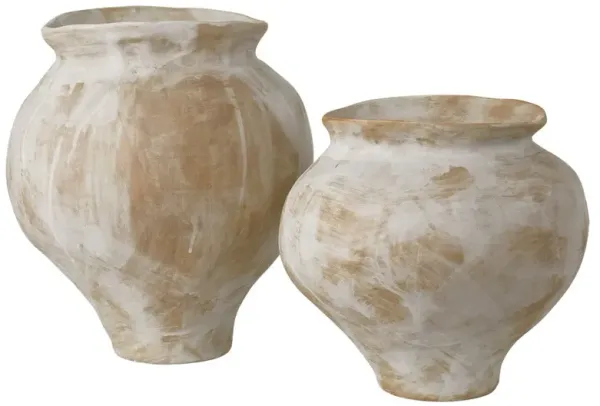 Caelum  Coastal Beach  Antique White Porcelain Vase - Set of 2