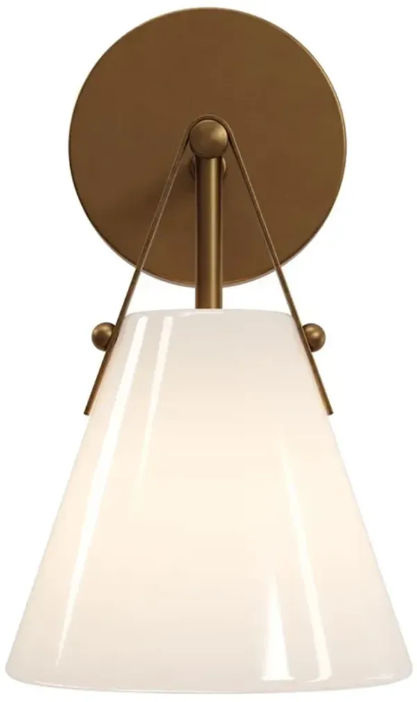 Stellan Updated Traditional White Glass Antique Brass Bath Wall Sconce