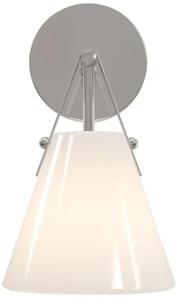 Stellan Updated Traditional White Glass Nickel Single Bath Wall Sconce
