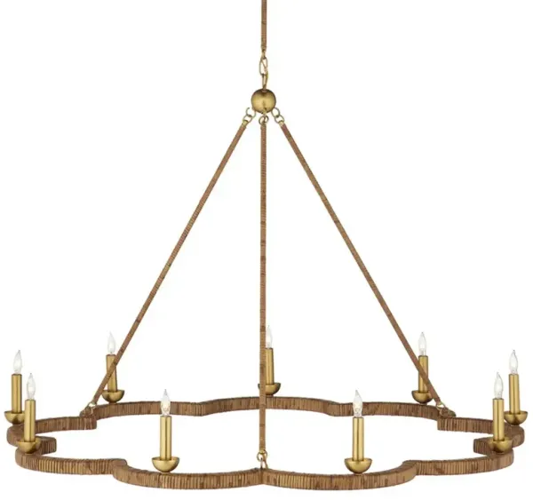 Caelia Coastal Beach Brown Rattan Scalloped Chandelier