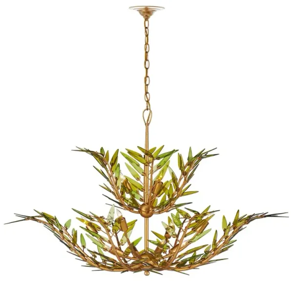 Emeric Updated Traditional Green Glass Leaves 2 Tier Chandelier