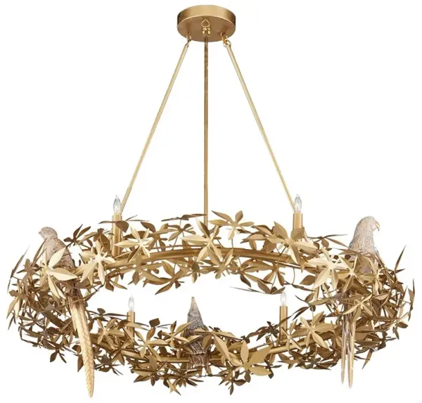 Zayla French Country Gold Iron Leaf Ring Chandelier