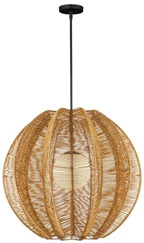 Caleb Coastal Beach Natural Wicker Fluted Outdoor Pendant