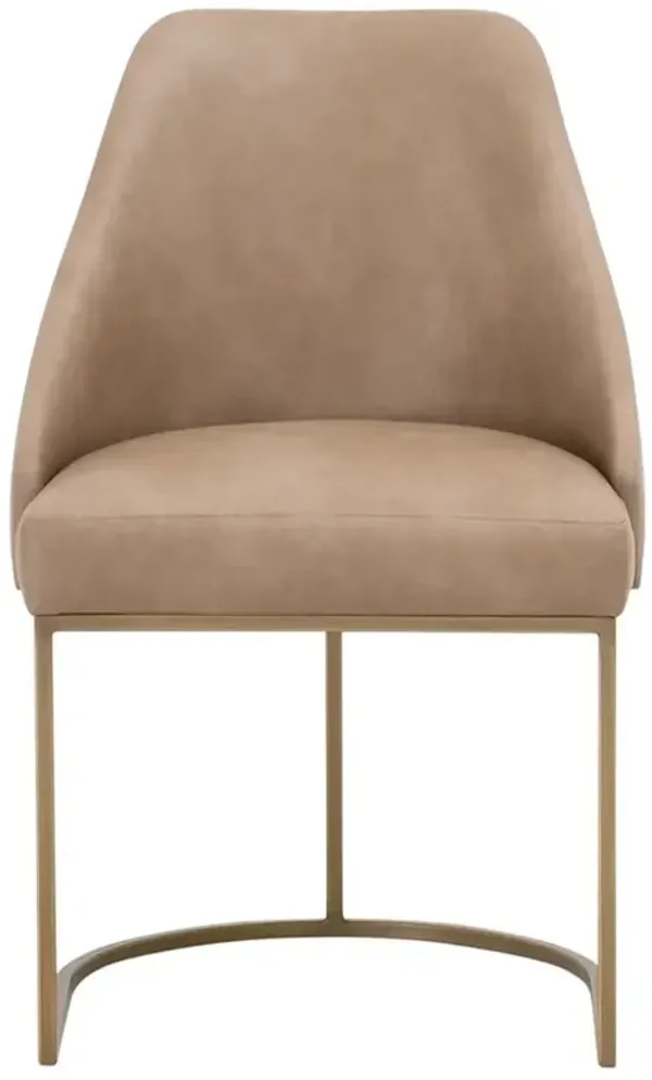 Amir Modern Brown Vegan Leather Brushed Gold Dining Side Chair - Set of 2