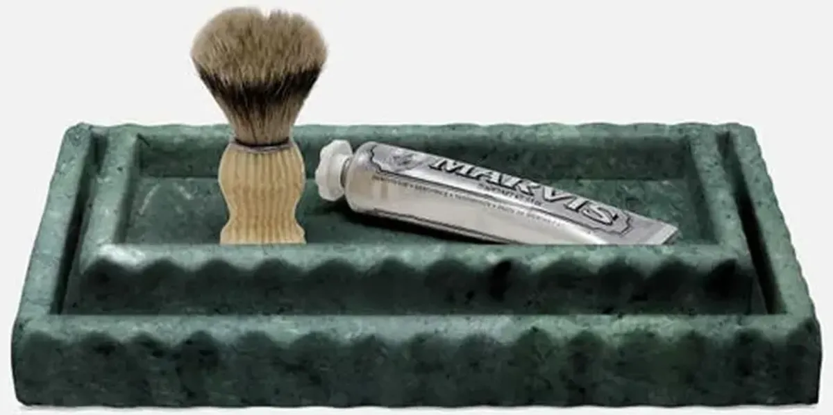 Pigeon and Poodle Proviso Modern Classic Jade Green Fluted Marble Nested Tray - Set of 2